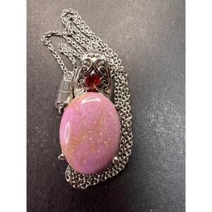 NEW Phosphosiderite and garnet stainless steel pendant 20 inch necklace